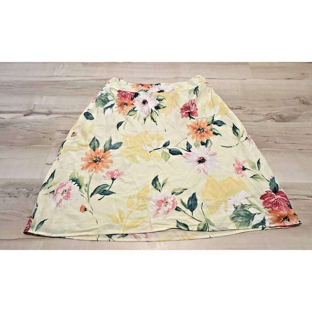 Talbots Women 10 Skirt 100% Silk A-Line Spring Floral Yellow Vintage‎